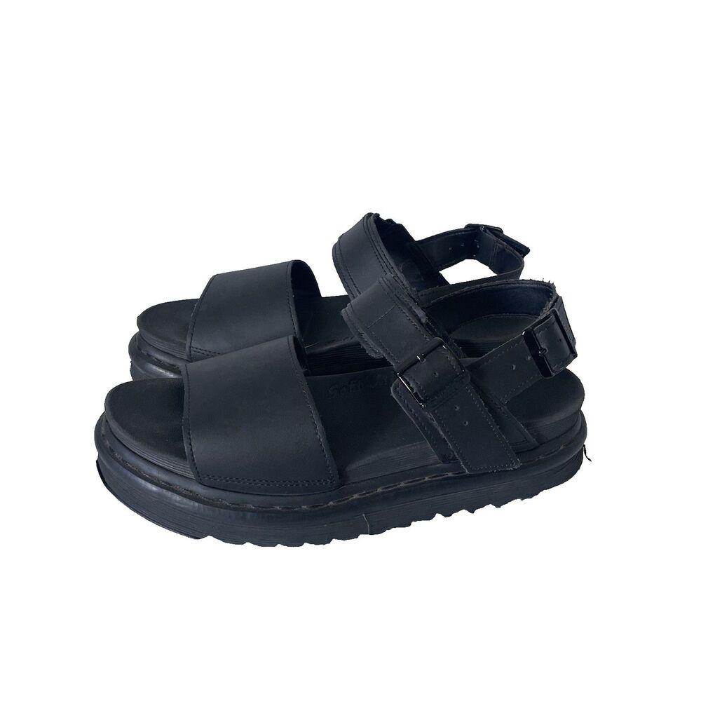 Dr. Martens Voss Hydro Black Leather Sandals Strappy Platform Women's Size 9